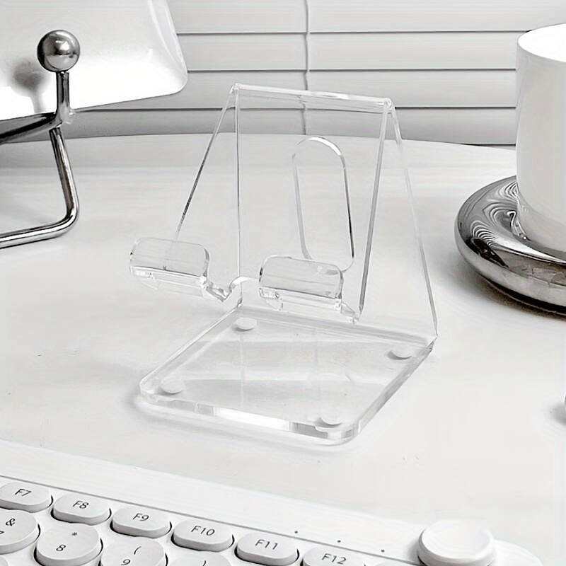 [Clear Phone Stand] Universal Clear Acrylic Phone Stand | ABS Material, Non-Slip Pads, Charging Hole, Ergonomic Design for All Smartphones 4-8 Inches - Office Desk Accessories