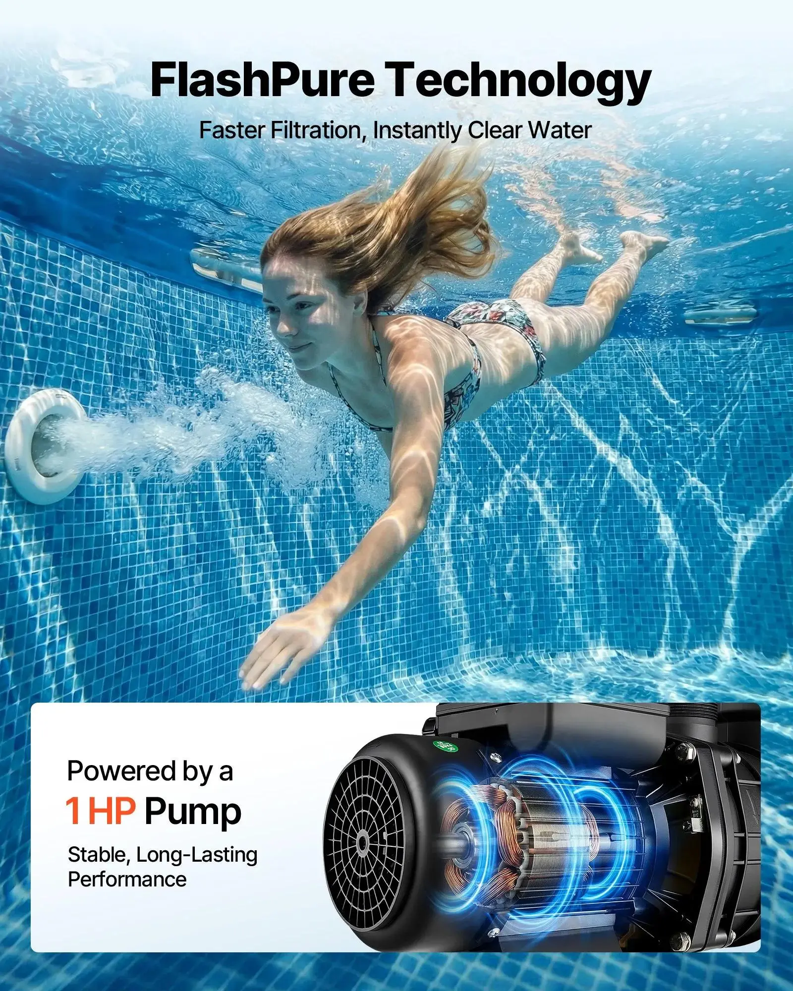 Sand Filter Pump, 16 in for Above Ground Pool, 1 HP 4400 GPH, Swimming Pool Filter System with Timer, 6X Faster Filtration with Media Installed, Leak-Resistant, Ready to Use Out of Box
