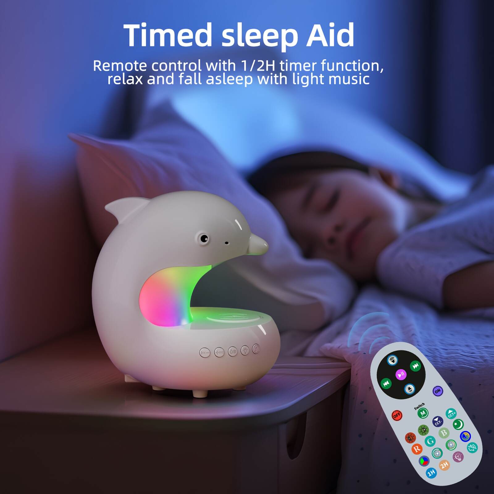 Wireless Speakers with Wireless Charging, Rhythm RGB Lights, 1200mAh Cute Dolphin Smart Lights, Bedroom Night Lights, dimmable Table Lamp, Perfect Gift Idea for Friends on Holidays & Birthdays