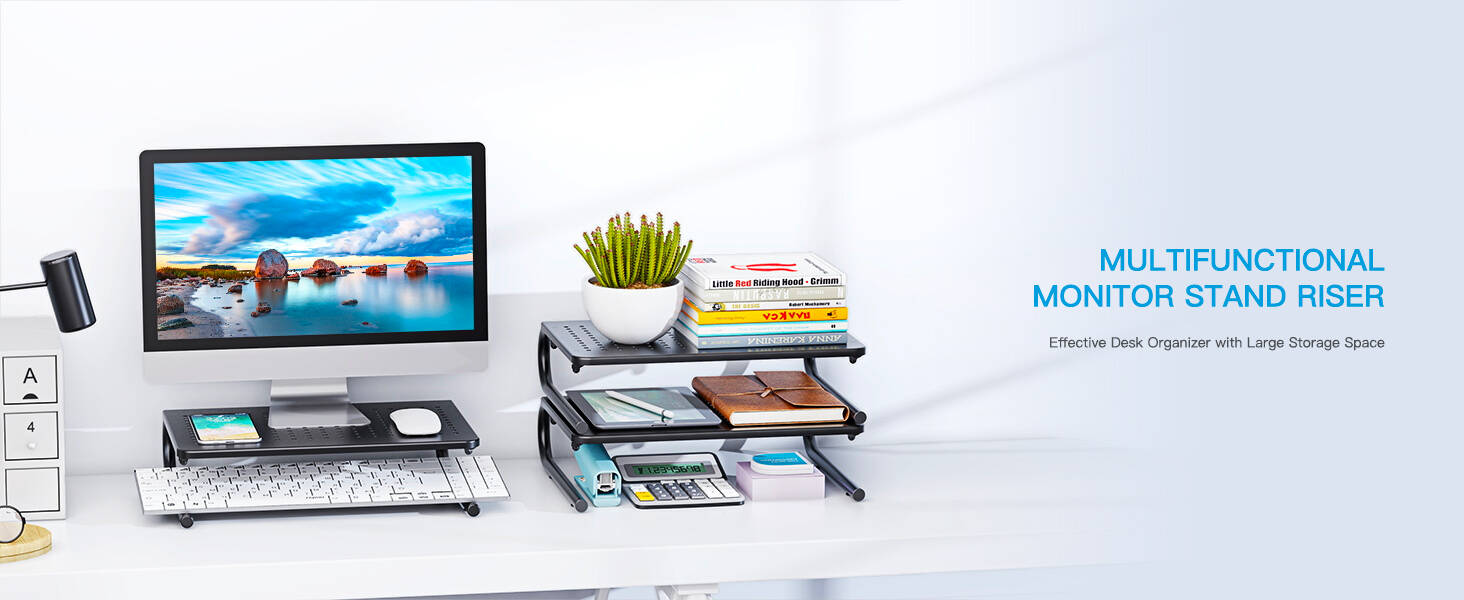 Monitor Stand Riser, Monitor Riser, Laptop Stand for Desk, Laptop Riser, Desk Organizer for Monitor, Laptop Shelf w/Vented for Screen, Computer Stand for Laptop, PC, Printer, for Home & Office