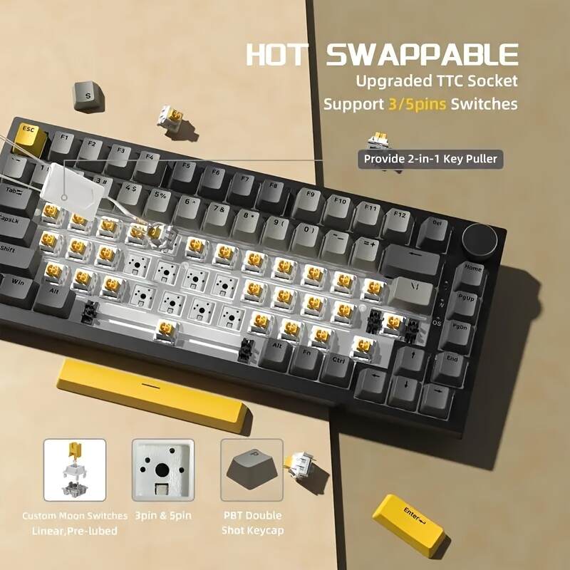 Wired Mechanical Gaming Keyboard - Hot Swap, Upgraded Washer, RGB Backlight, NKRO, Ergonomic Moon for Switch for PC/Win, Pad