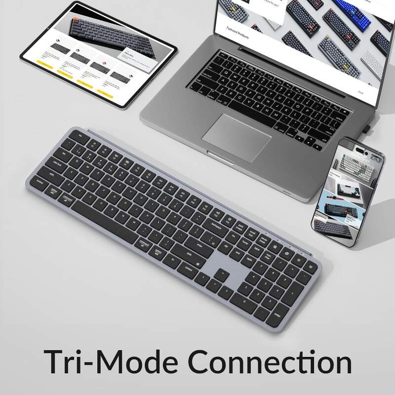 B6 Pro UltraThin Wireless Keyboard FullSize ZMK with Numeric Keypad Quiet Typing 2.4 GHz Bluetooth 5.2 Wired Connection Long Battery Life Compatible with Mac Windows Linux Space Gray
