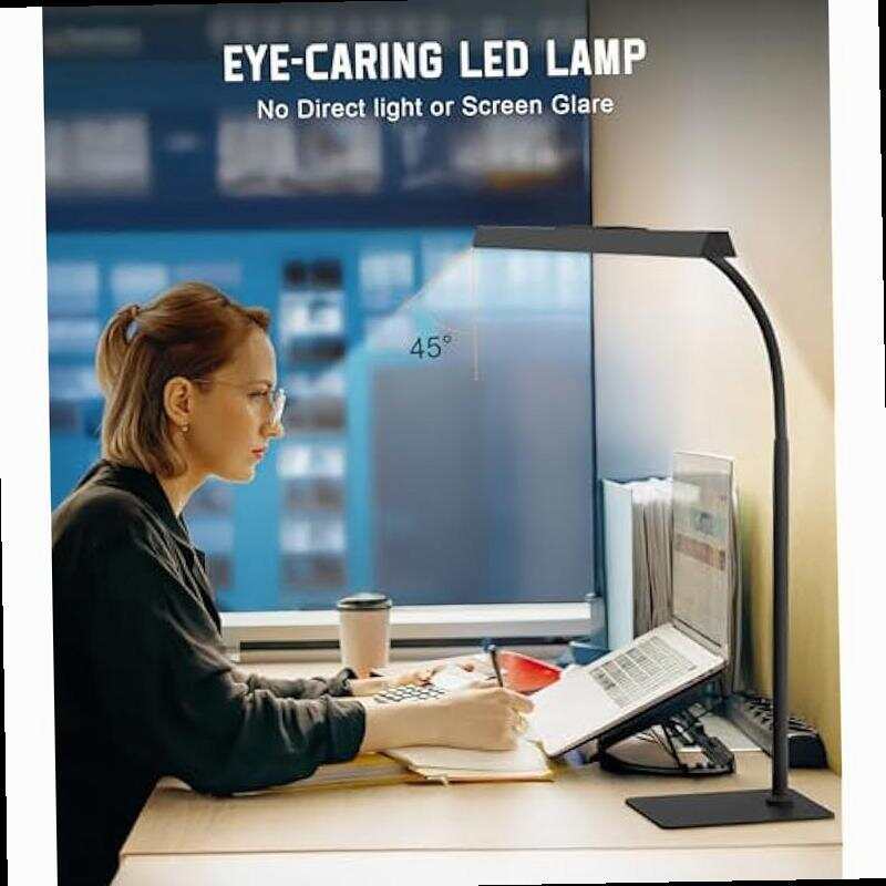 LED Desk Lamp for Home Office with Base Eye Caring Architect Task Light with Adjustable Gooseneck 12W USB Adapter Touch Control 5 Dimmable Brightness Color Tall Lamp for Work Reading Craft