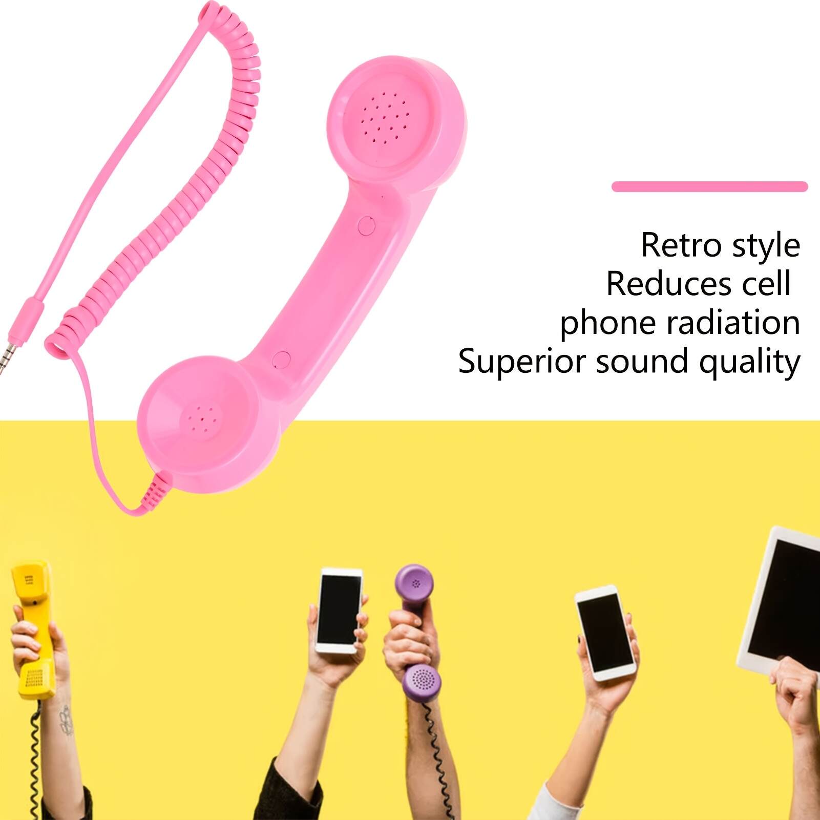 Back-to-School Gift: Pink Retro Phone Earpiece - Trendy Anti-Radiation Headset for Girls, 3.5mm Universal Plug, Compatible with Phones & Computers (Gift Box Not Included)