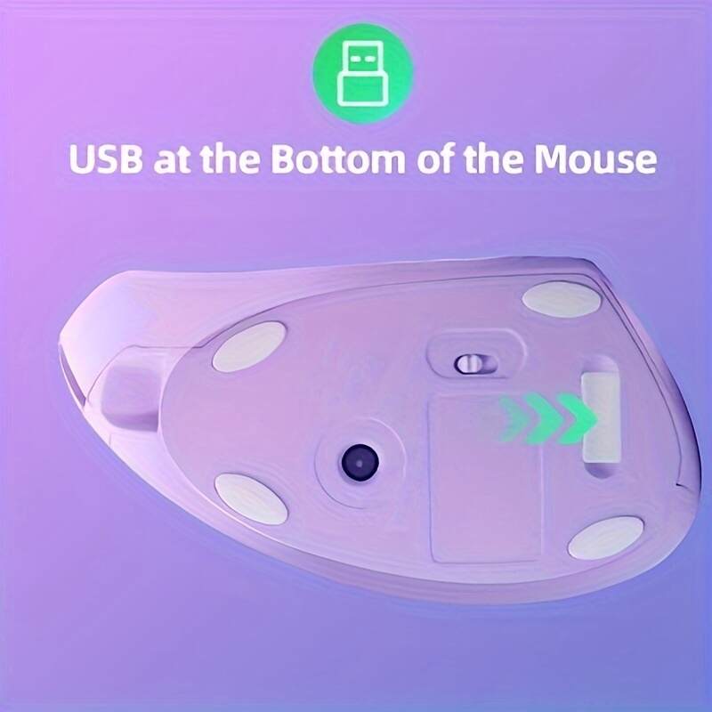 Ergonomic Wireless Mouse, Purple Rechargeable Vertical Mouse With USB Receiver, 6 Buttons For Laptops (Purple, Right Handed)