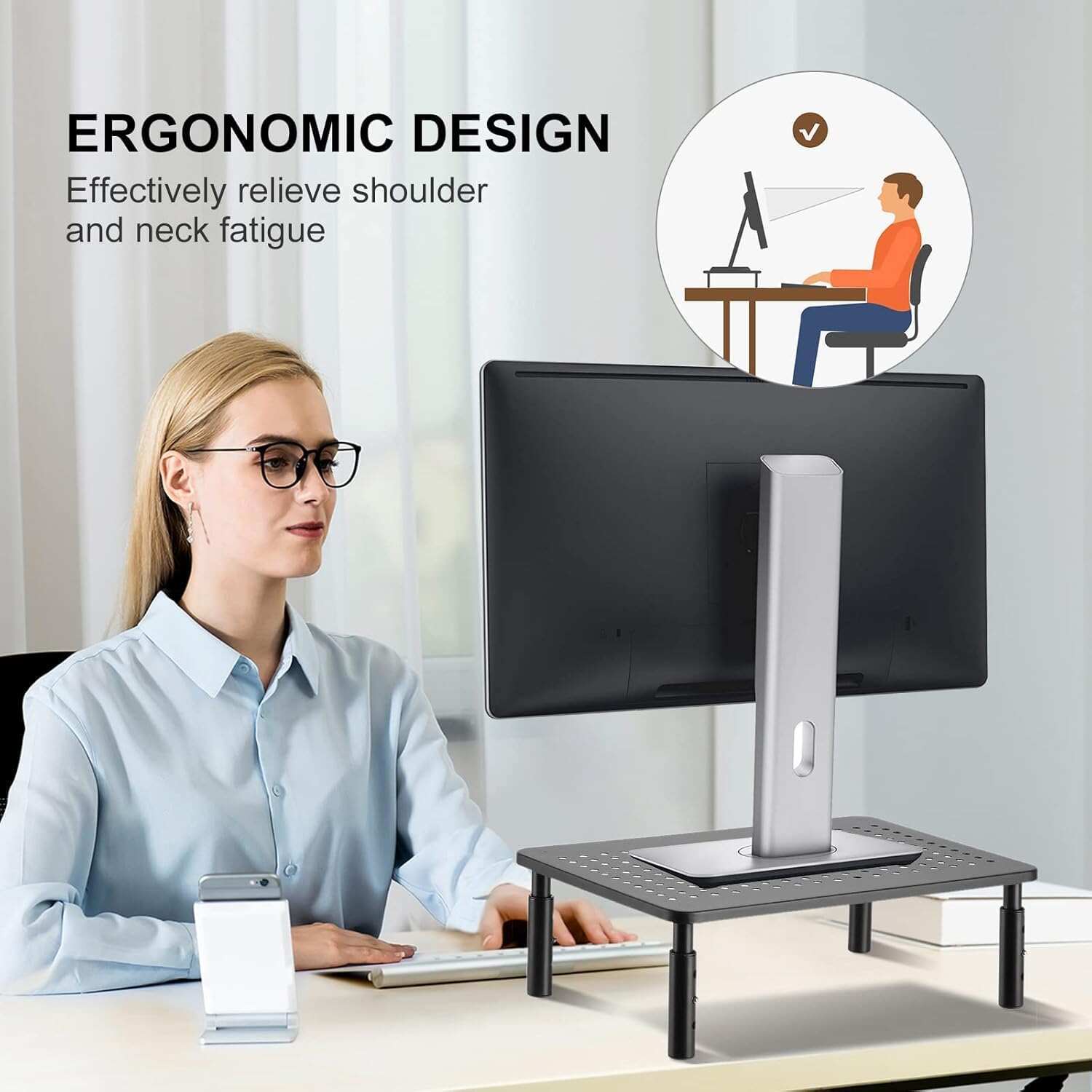 Computer Monitor Stand Riser,Monitor Riser for Laptop, Printer, Notebook and All Flat Screen TV Display with Vented Platform,3 Height Adjustable Laptop Riser,1 Pack,Black(MST003)