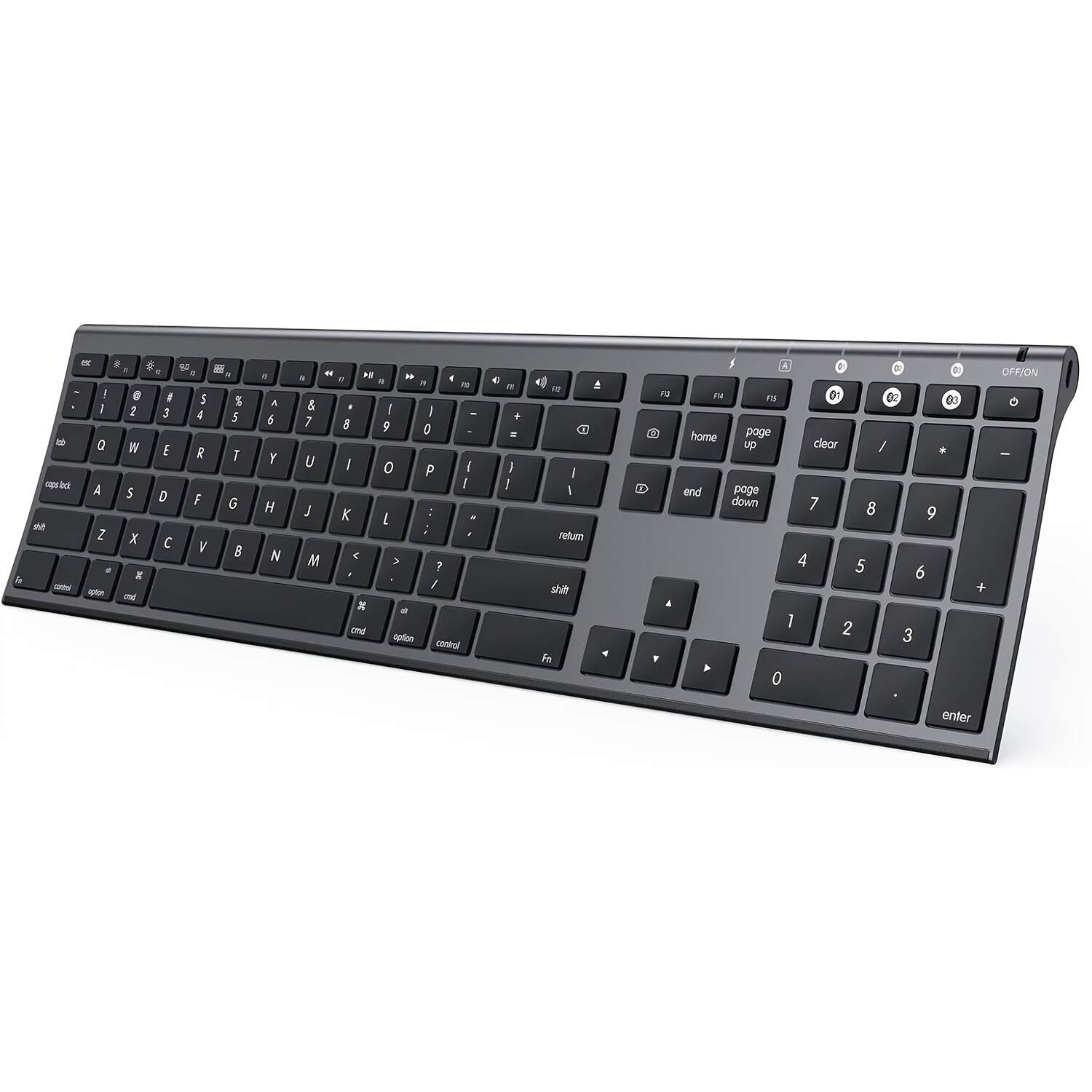 BT Keyboard for Mac- Rechargeable Full Size Keyboard for THREE Devices, Slim Quiet Keyboard with Numeric Keypad Compatible for MacBook Pro/Air, IMac, for iPhone, for iPad Pro/Air/Mini