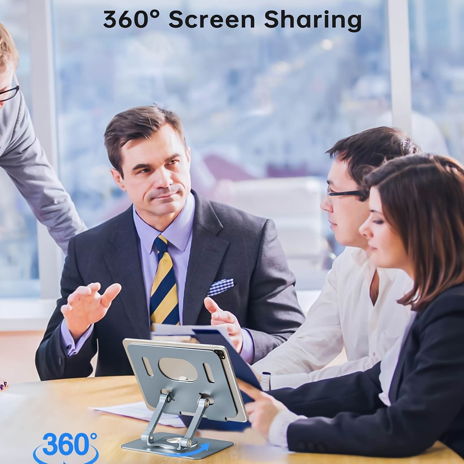 Tablet Stand With 360 Degree Rotating Base, Aluminum Tablet Stand, Convenient Foldable Tablet Stand, For iPad Universal Tablet Stand, Smartphone, Blue