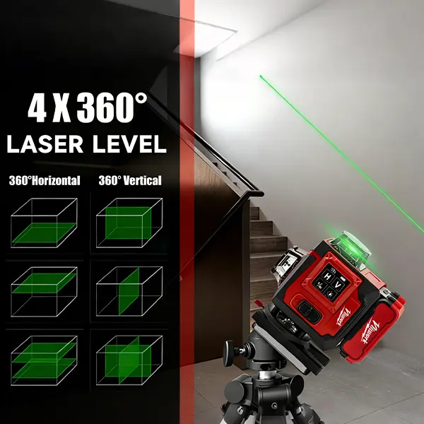Outdoor Green Line Laser Level Horizontal & Vertical Lines Precise Automatic Calibration Level Tool Combo Kit for Construction Gardening with Handle