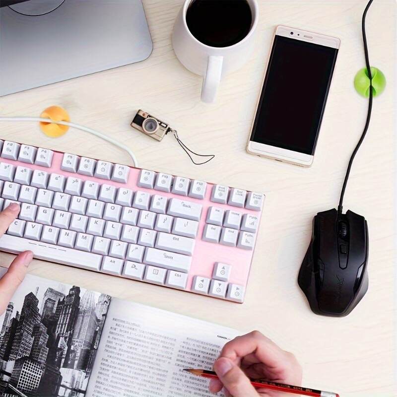 6 Desk Cable Managers (1 of each color), Cable Clips, Cord Clips for Desk, Adhesive Cable Managers, Chargers for Nightstand, Wall, Car and Office Cable Management Accessories