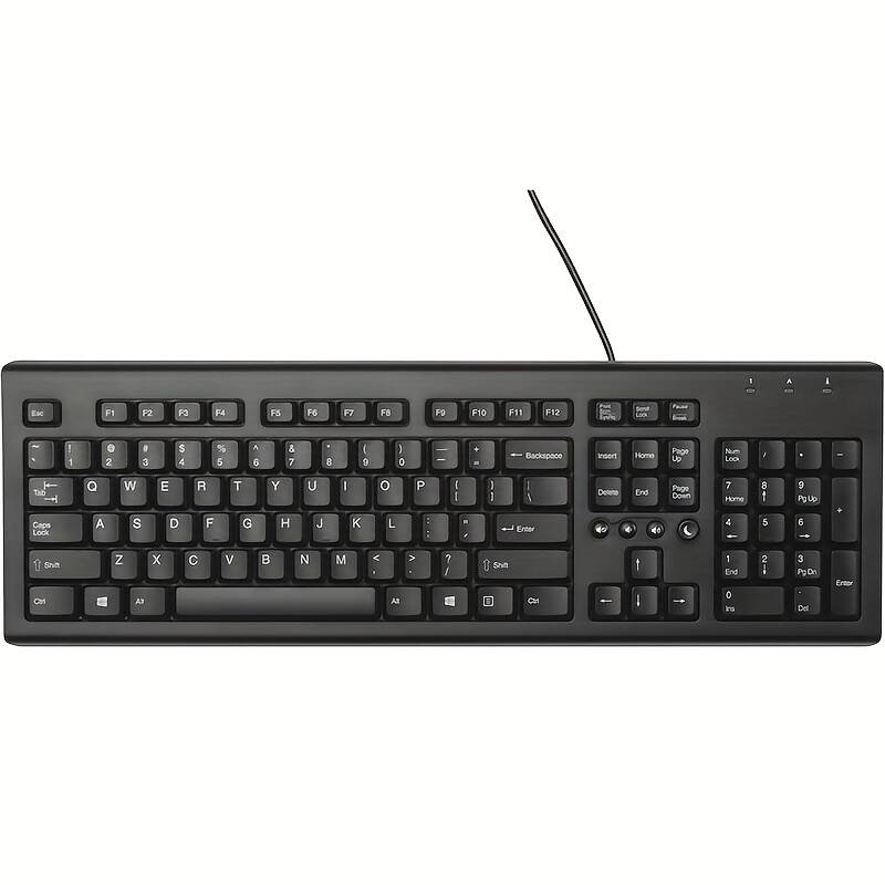 [Classic Wired Keyboard] Ergonomic 104-Key Wired USB Keyboard for Windows PC Laptop | Classic Black Design with Numeric Keypad, Media Keys & Hotkeys, USB-Powered (No Batteries Needed), Computer Accessory