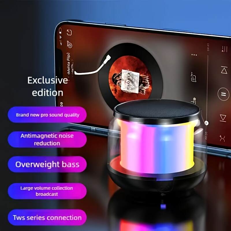 Mini Portable Wireless Speaker, Outdoor Portable Subwoofer Speaker, Wireless Speaker, RGB Light Dual Pairing, Long-lasting Battery, Compact Design Suitable For Travel, Suitable For Outdoor/car/music/home/camping
