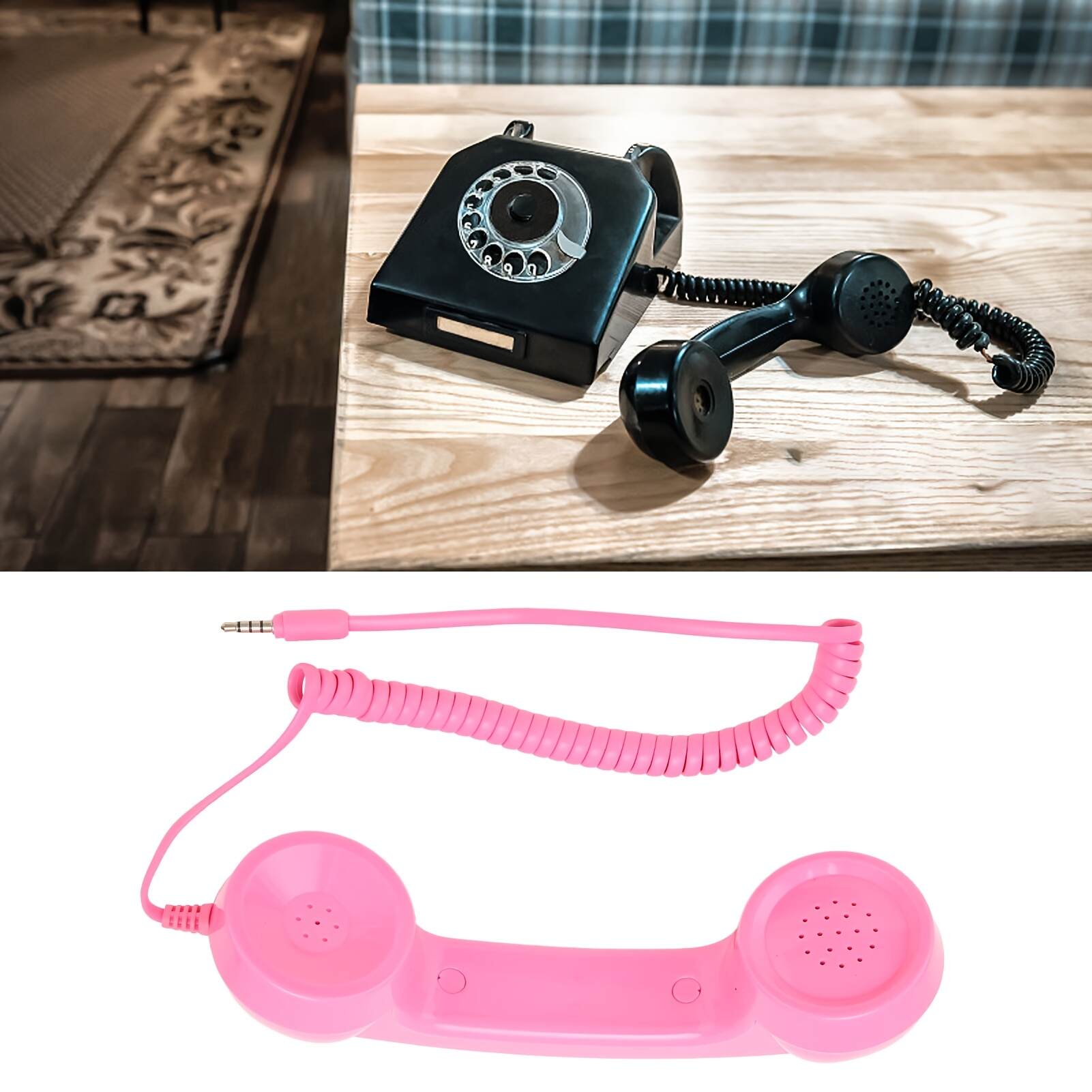 Back-to-School Gift: Pink Retro Phone Earpiece - Trendy Anti-Radiation Headset for Girls, 3.5mm Universal Plug, Compatible with Phones & Computers (Gift Box Not Included)