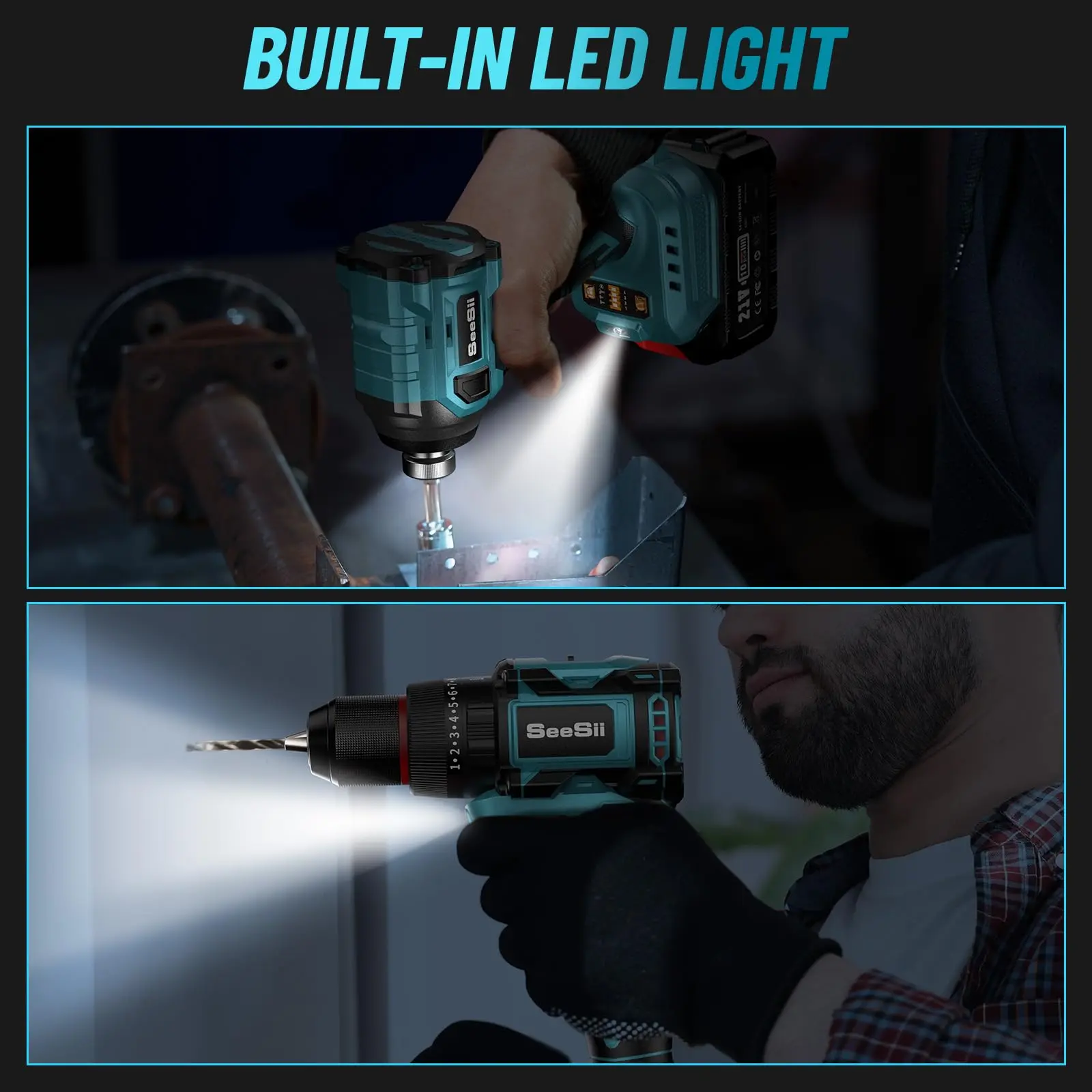3/8'' Brushless Cordless Drill and 1/4'' Impact Driver Combo Kit with 2 Batteries, 21V Max Electric Brushless Power Tool Set with Fast Charger