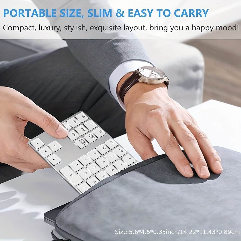 [Wireless Numeric Keyboard] 1pc Wireless 34-Key Numeric Keyboard | USB-C Rechargeable with Smart Recognition System, Compatible with MAC OS Computers, Includes USB Cable, Lithium Polymer Battery - Type-C Charging