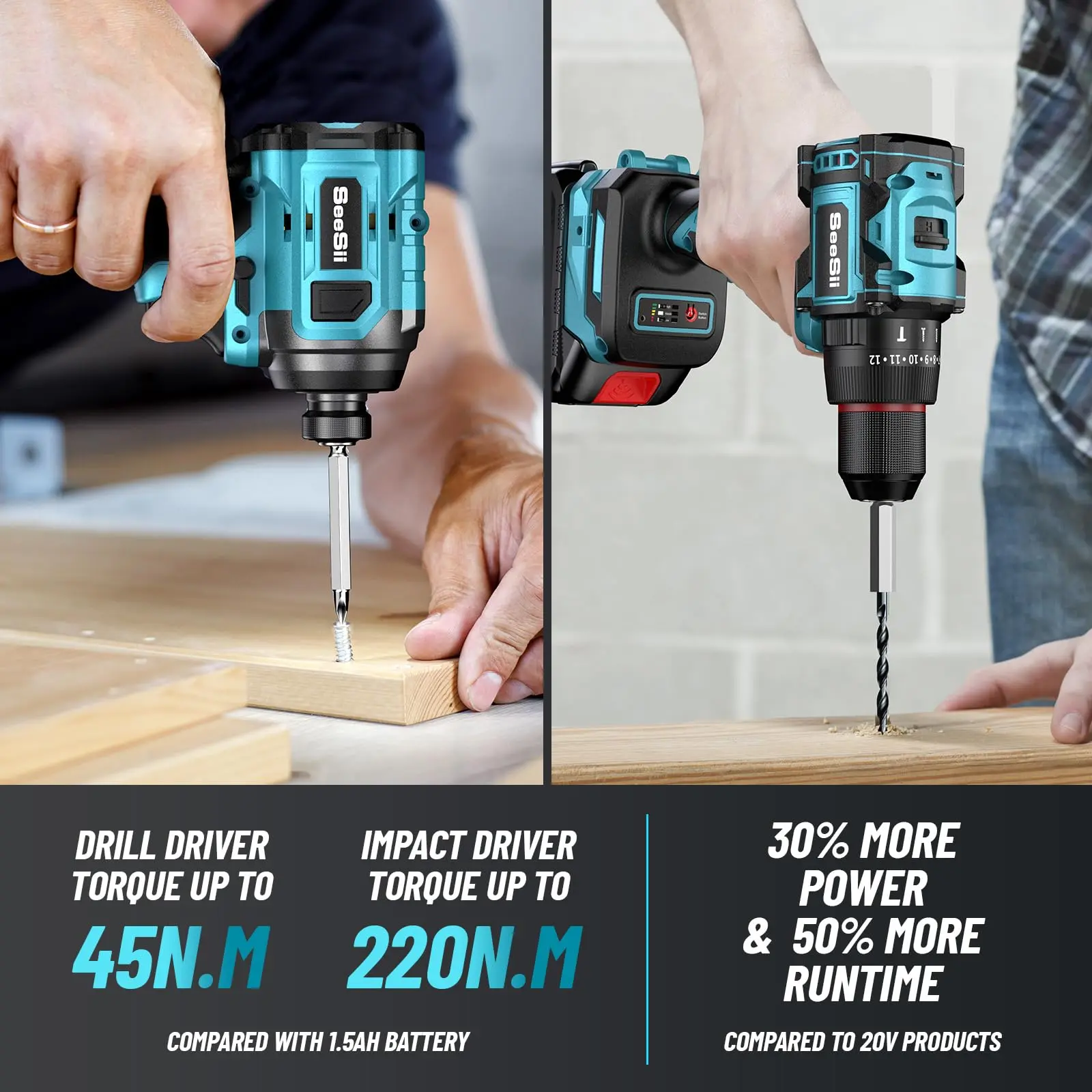 3/8'' Brushless Cordless Drill and 1/4'' Impact Driver Combo Kit with 2 Batteries, 21V Max Electric Brushless Power Tool Set with Fast Charger