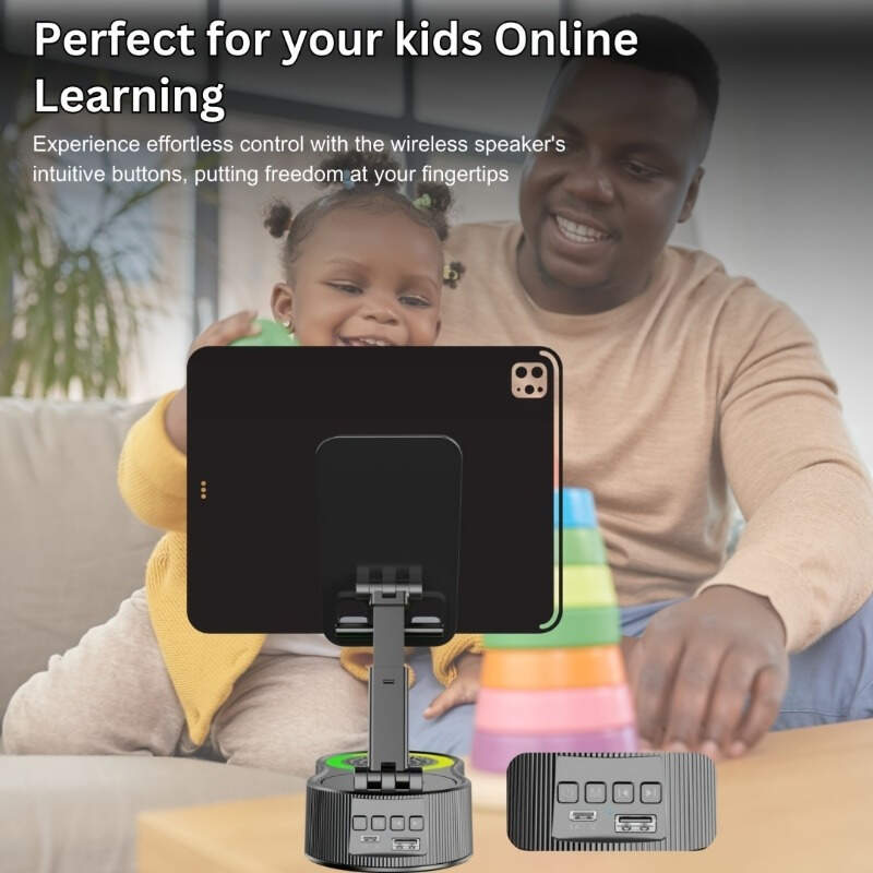 Upgraded Multi-Function Phone Holder with Wireless Speaker, RGB Mood Light & Wireless Charging - USB-C, Rechargeable Battery, Compatible with Phones/Tablets, Indoor/Outdoor Use, Valentine's Day & Holiday Gift, Multimedia Accessory, Speckled Design, Sturdy