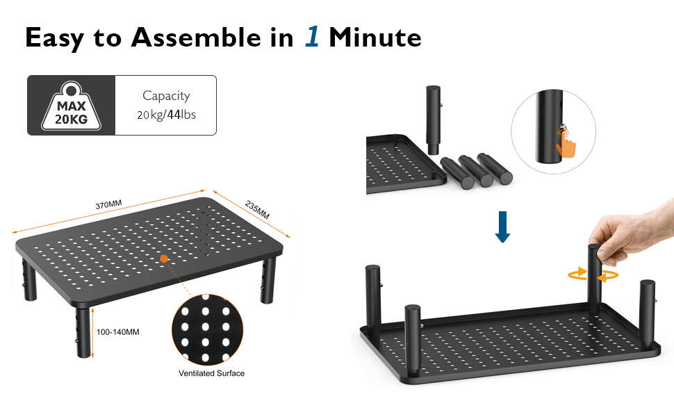 Computer Monitor Stand Riser,Monitor Riser for Laptop, Printer, Notebook and All Flat Screen TV Display with Vented Platform,3 Height Adjustable Laptop Riser,1 Pack,Black(MST003)