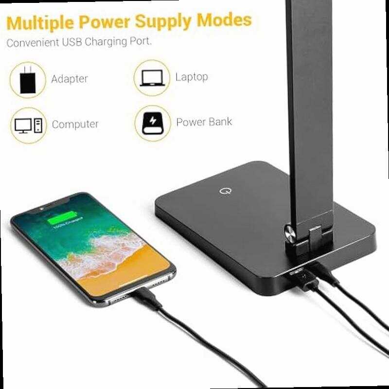 LED Desk Lamp for Home Office 3 Levels Dimmable Desk Light with USB Charging Port Small Study Lamp Reading Light for Table Black 5000K
