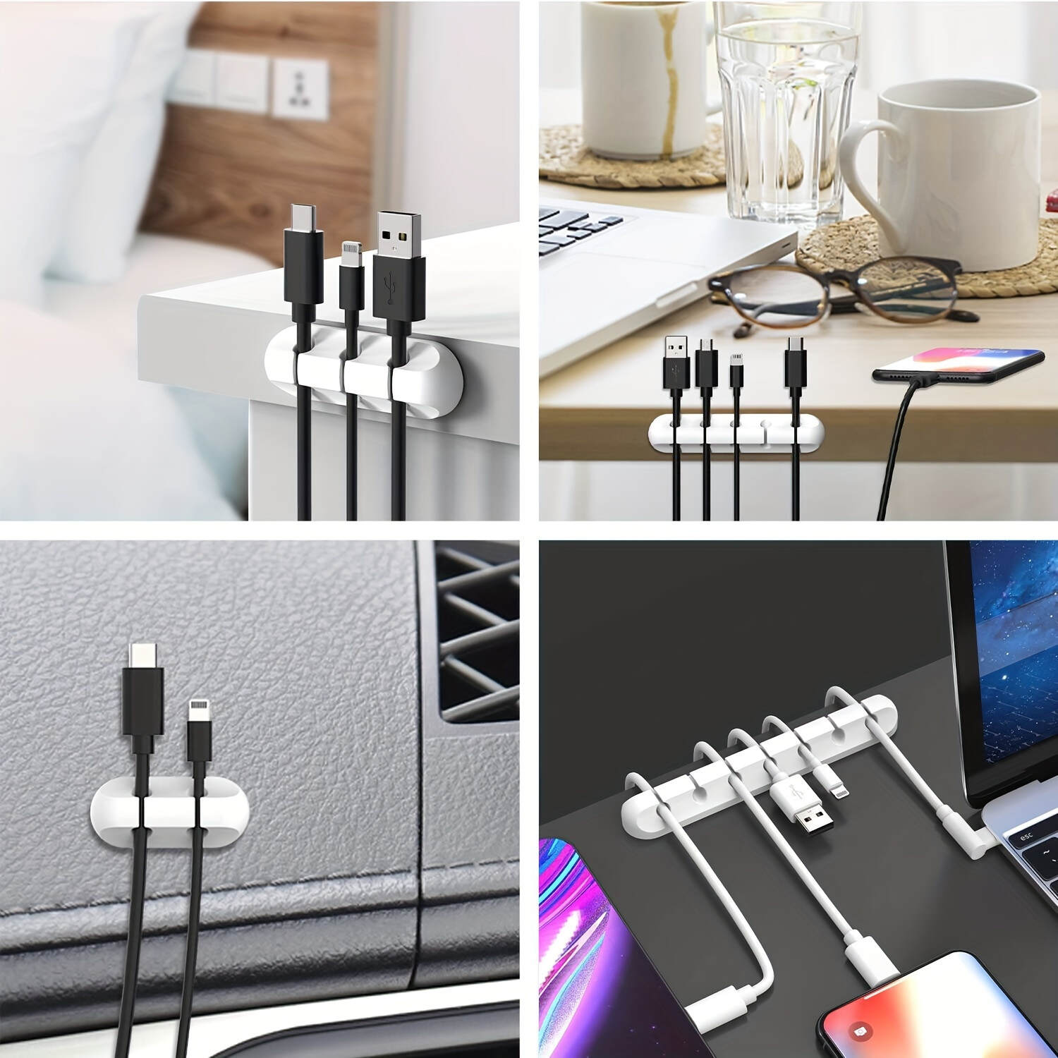 1pc 7/5/3 Slot Multi-Slot Cable Organizer Clip - Durable Plastic Cord Management System with Adhesive Backing for Desk, Car & Office - White USB Charging Cable Holder, Space-Saving Clean Design for Efficient Wire Organization, Cord Holder, Workspace Tidy,