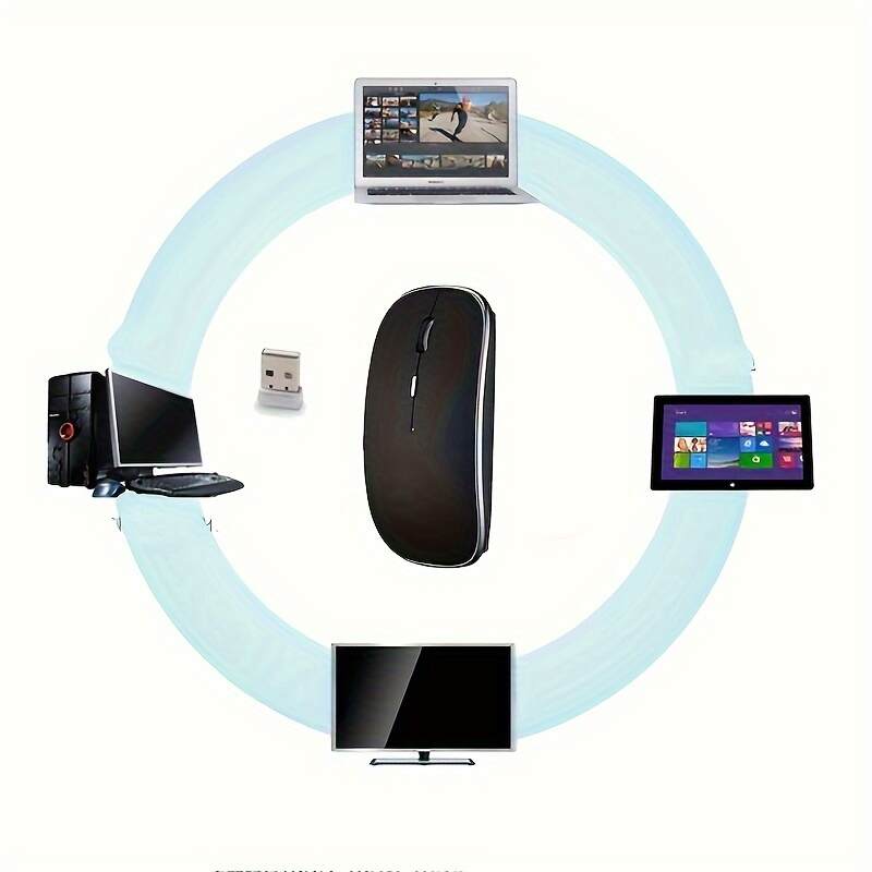 [Silent Wireless Mouse] 1pc Silent Type-C Rechargeable Wireless Mouse - 2.4G Dual Receiver, Durable Plastic Build, Long-Lasting Lithium Polymer Battery - Compatible with Multiple Devices