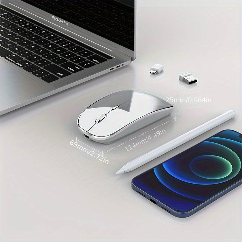 [Silent Wireless Mouse] 1pc Silent Type-C Rechargeable Wireless Mouse - 2.4G Dual Receiver, Durable Plastic Build, Long-Lasting Lithium Polymer Battery - Compatible with Multiple Devices