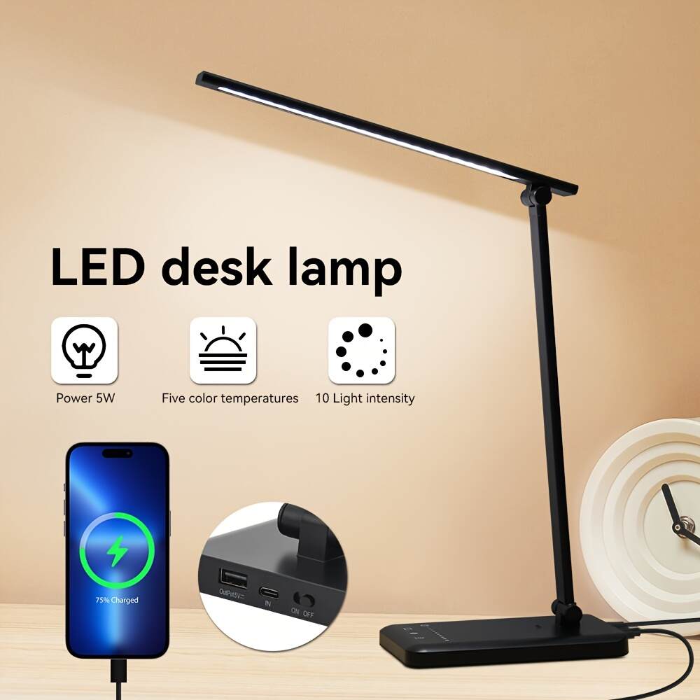 [Timer Desk Lamp] Adjustable Brightness/Color USB Plug-in Study Desk Lamp with 45-Minute Timer