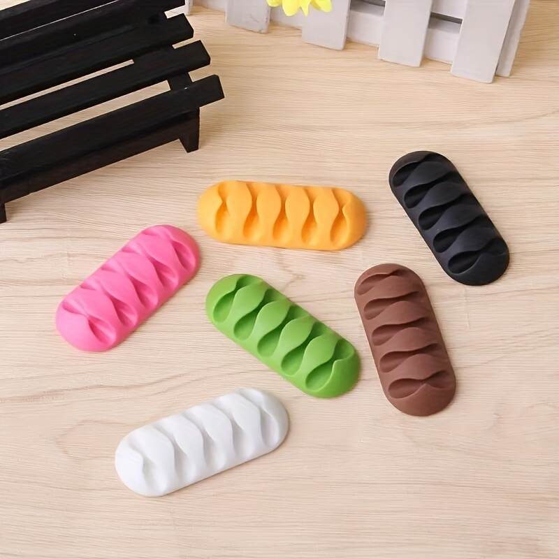 Desktop Phone Cable Winder Earphone Clip Charger Organizer Management Wire Cord Fixer Silicone Holder 5 Slots Strip