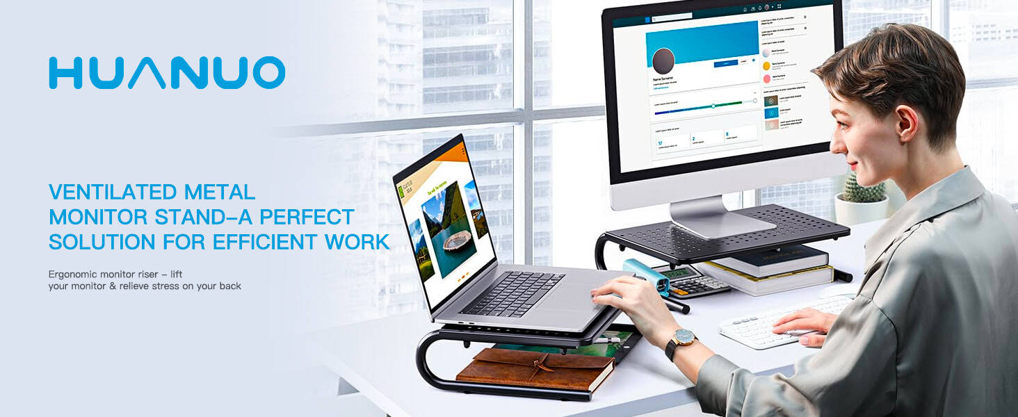 Monitor Stand Riser, Monitor Riser, Laptop Stand for Desk, Laptop Riser, Desk Organizer for Monitor, Laptop Shelf w/Vented for Screen, Computer Stand for Laptop, PC, Printer, for Home & Office