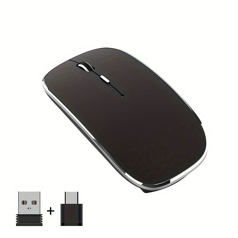 [Silent Wireless Mouse] 1pc Silent Type-C Rechargeable Wireless Mouse - 2.4G Dual Receiver, Durable Plastic Build, Long-Lasting Lithium Polymer Battery - Compatible with Multiple Devices
