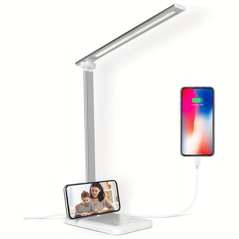 Adjustable LED Desk Lamp with Touch Control, 5 Lighting Modes & Brightness Levels, 45-Minute Auto Timer, USB Powered, Eye-Caring Dimmable Table Lamp for Home, Office, and Reading - White/Black