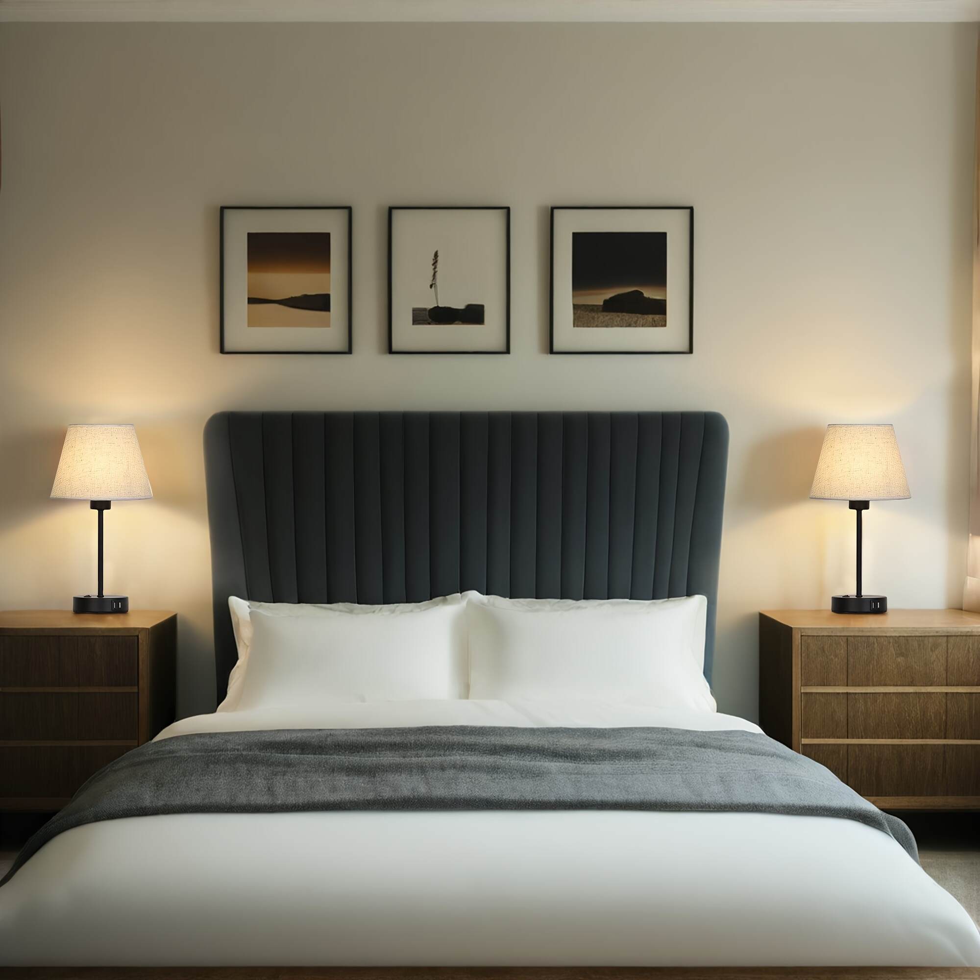 Modern Table Lamps Set Of 2 with Dual USB Charging Ports - Perfect for Bedroom, Living Room, Study Room