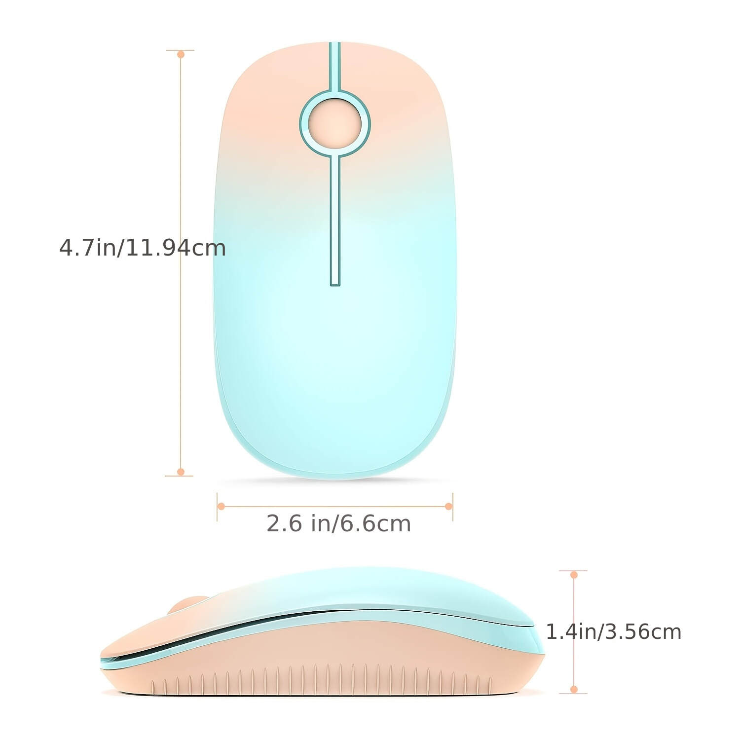 2.4G Wireless Mouse with Nano Receiver - Slim Ergonomic Optical mouse, Quiet Clicks, DPI, Plug & Play, Compatible with PC, Laptop, Mac, Tablet - Gradient Orange to Mint Green (Battery-Powered, AA Not Included) - Ideal for Office, Gaming, Streaming, Office