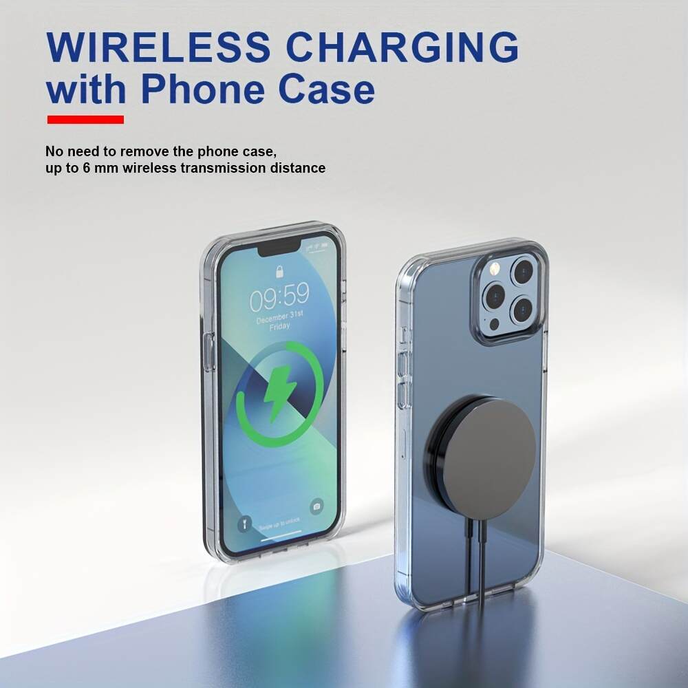 Portable Pocket Wireless Charger - Fast 30W Charging, Low Heat, Magnetic USB-Powered Charger for Phones, Earphones & Headphones, Strong Compatibility with iPhone, Android & Smart Devices, Portable Phone Charger