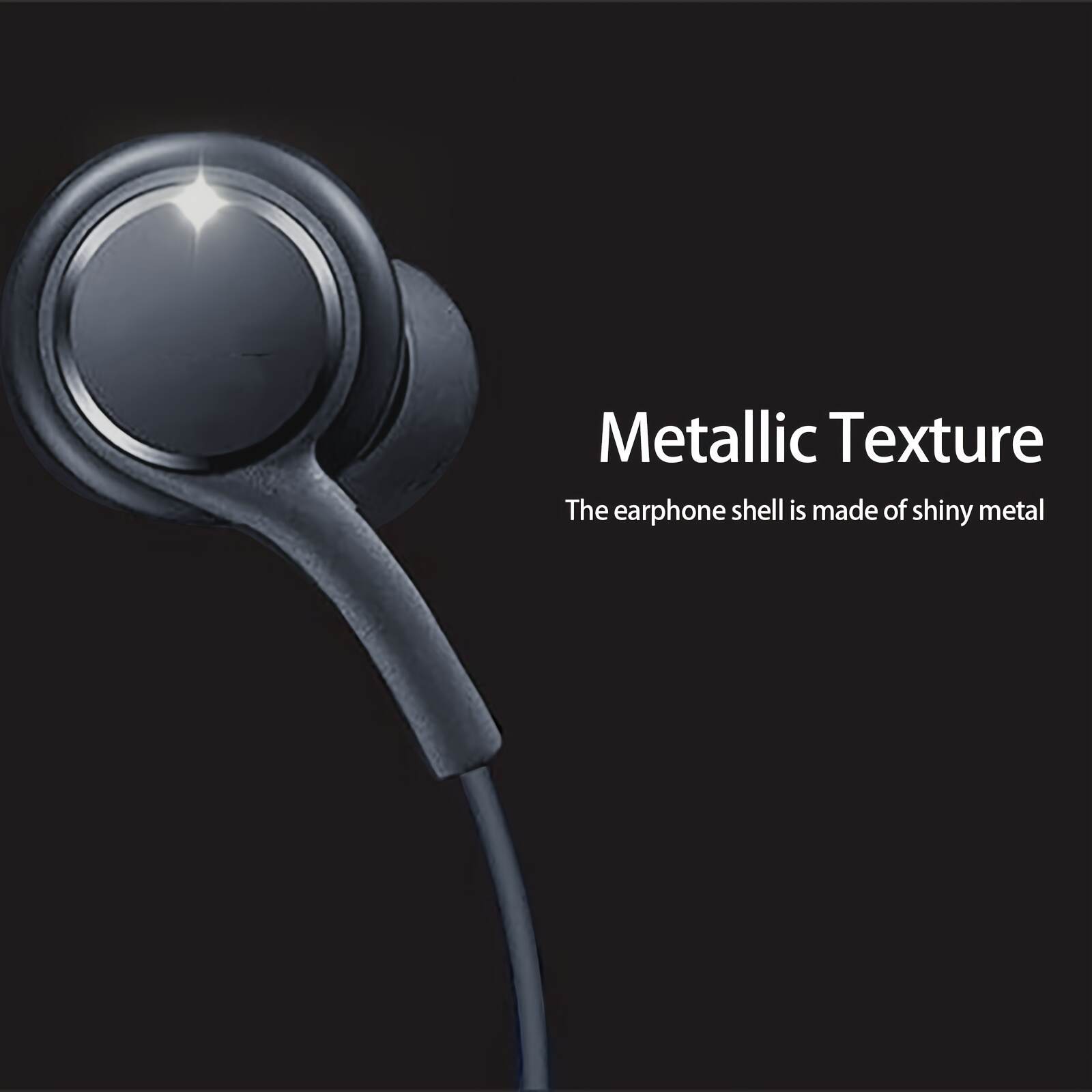 Black In-Ear Earbuds with Cable Control, C-Shaped Flat Head & Design - Comfort Fit for Running, Gaming, Sports, 3.5mm Jack, Call Noise Cancellation, USB Charging, 100cm Tangle-Free Cable