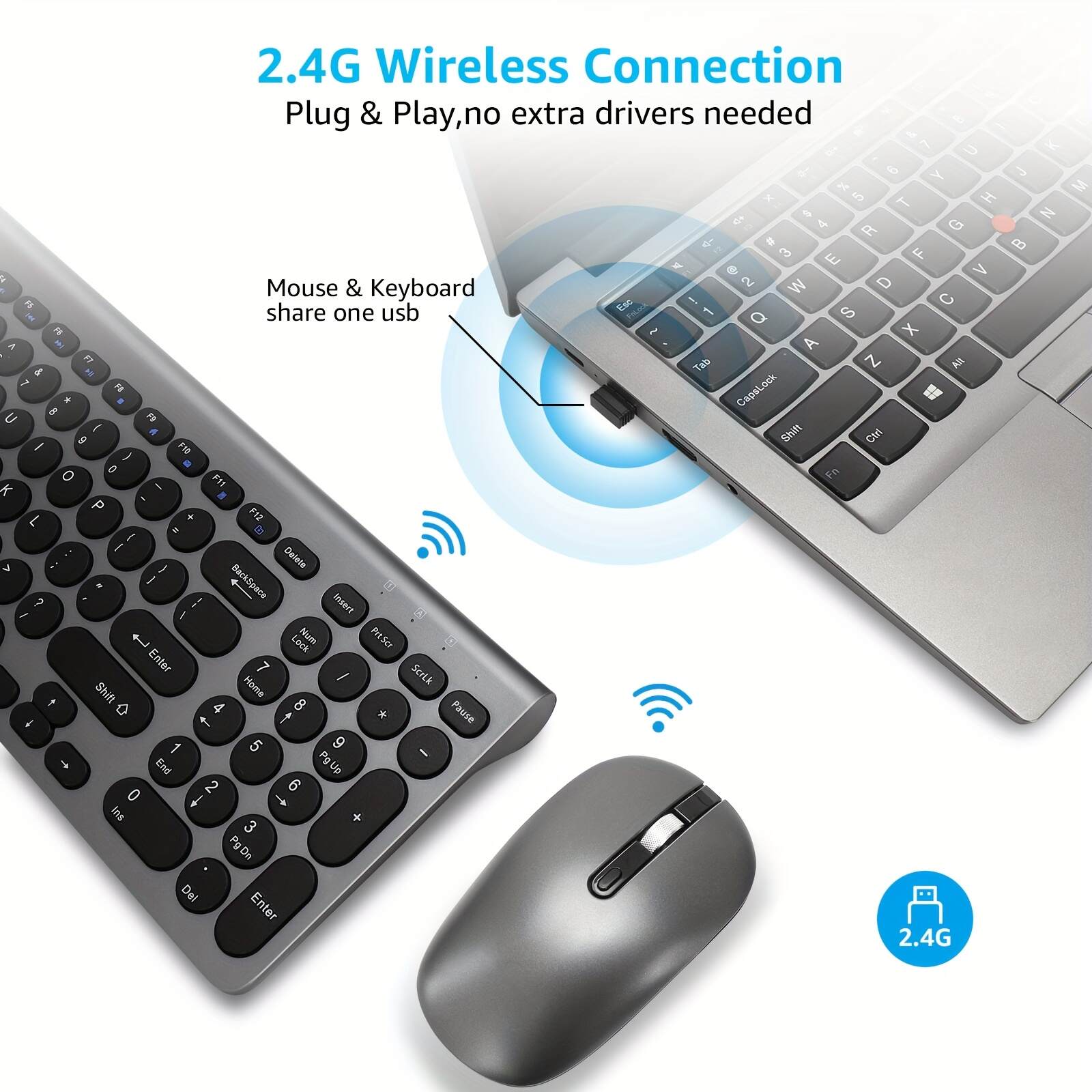 Wireless Keyboard & Mouse Combo, Wireless USB Mouse & Computer Keyboard Combo, Small & Silent, For Windows Laptops, Desktops, PCs