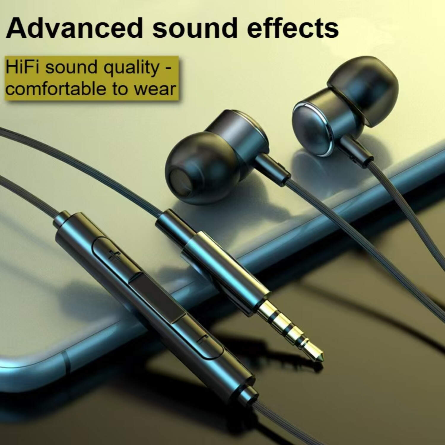 [Black Metal Earbuds] Comfortable Black In-Ear Metal Earbuds | with Cable Control, Type-C Flat Cord, Durable Synthetic Leather Design for Running, Gaming & Exercise