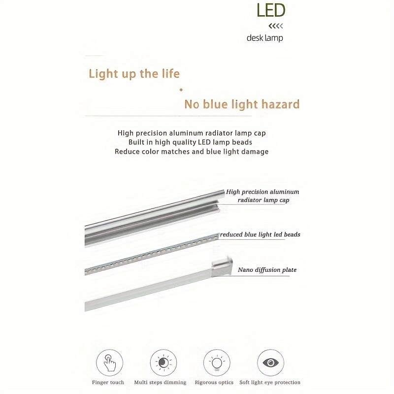 Adjustable LED Desk Lamp with Touch Control, 5 Lighting Modes & Brightness Levels, 45-Minute Auto Timer, USB Powered, Eye-Caring Dimmable Table Lamp for Home, Office, and Reading - White/Black