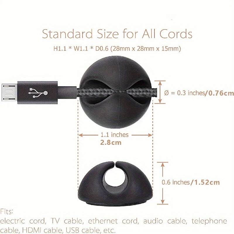 6 Desk Cable Managers (1 of each color), Cable Clips, Cord Clips for Desk, Adhesive Cable Managers, Chargers for Nightstand, Wall, Car and Office Cable Management Accessories