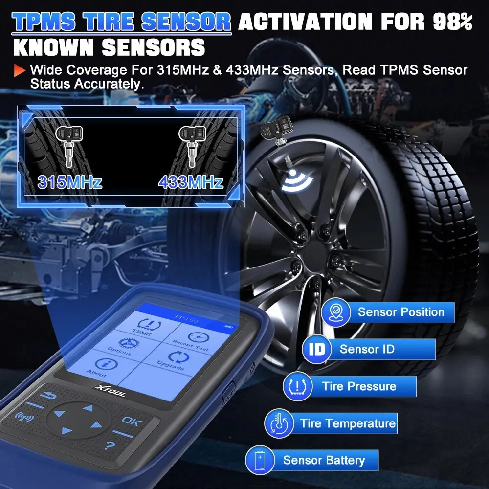 TP150 TPMS Programming Tool, 2026 TPMS Relearn Tool, Activate/Relearn/Diagnosis All Known TPMS Sensors, Program TS100 Sensors (315/ 433MHz), TPMS Reset Tool TPMS Programmer