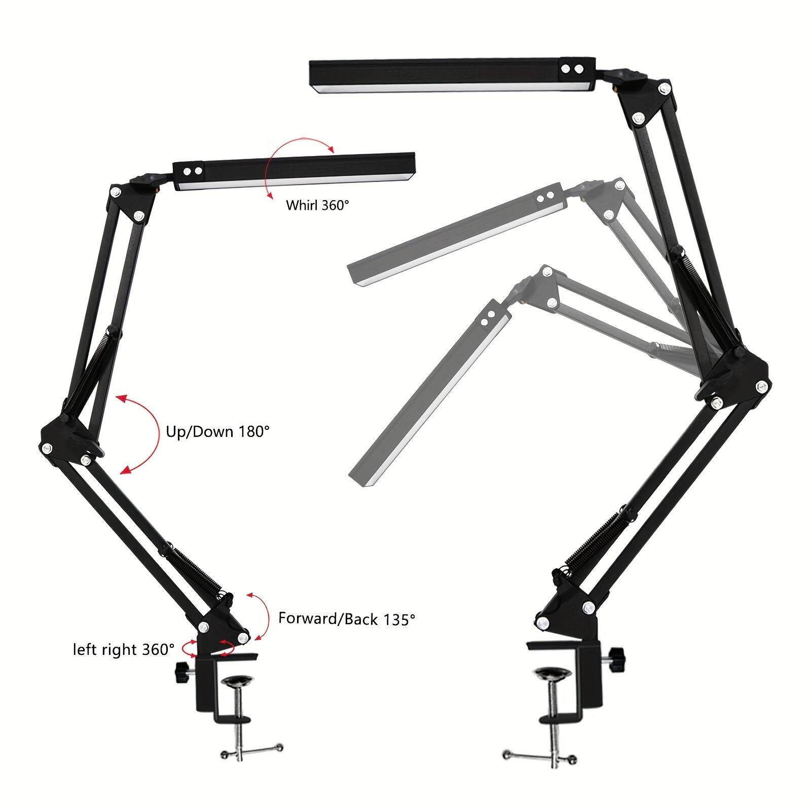 Adjustable LED Desk Lamp with Clamp - Foldable Arm, 3 Lighting Modes, USB Powered, Eye-Care Technology, Polished Metal Finish, Ideal for Office, Reading, and Study, Office Desk Light | Modern Desk Lamp | Metal Desk Lamp, Desk Lamps for Offic