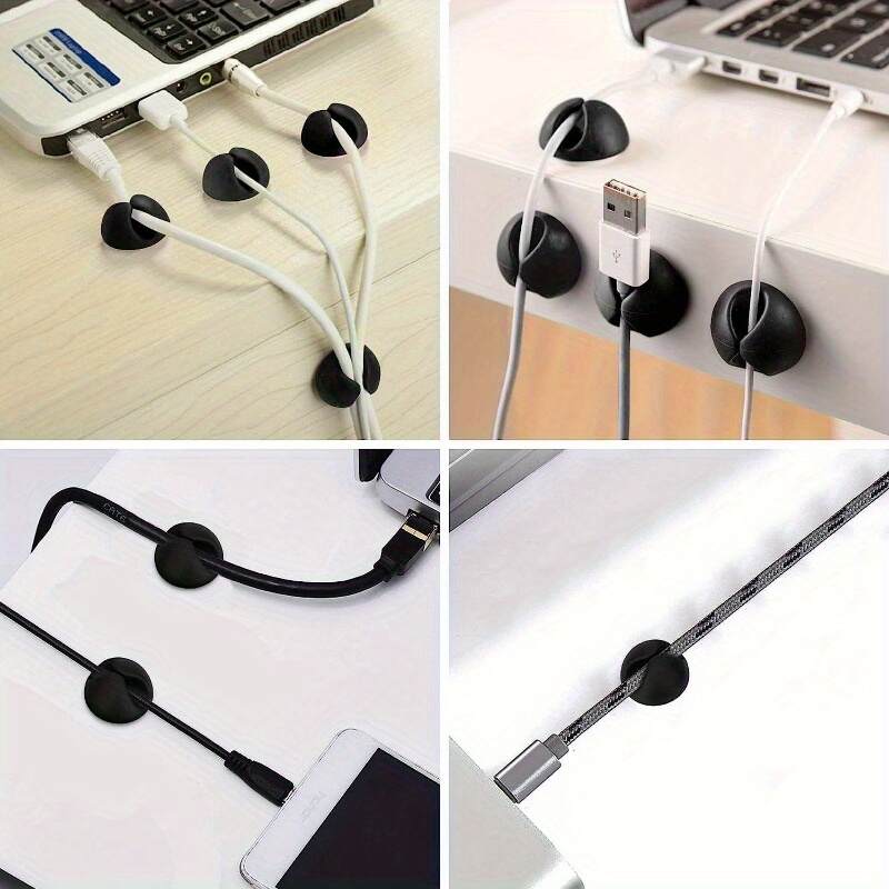 6 Desk Cable Managers (1 of each color), Cable Clips, Cord Clips for Desk, Adhesive Cable Managers, Chargers for Nightstand, Wall, Car and Office Cable Management Accessories