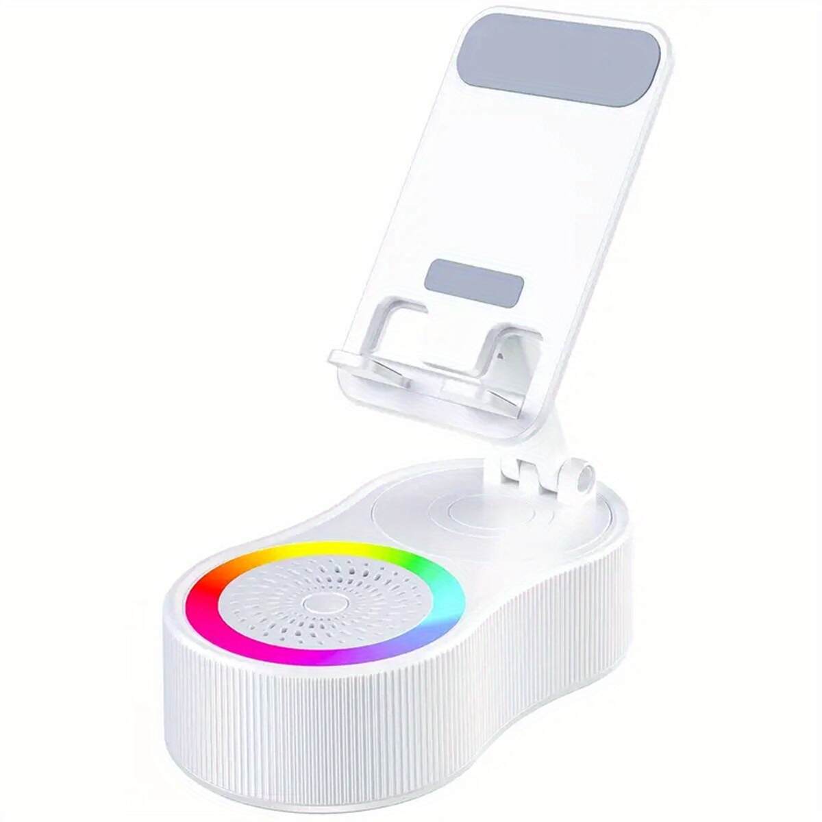 Upgraded Multi-Function Phone Holder with Wireless Speaker, RGB Mood Light & Wireless Charging - USB-C, Rechargeable Battery, Compatible with Phones/Tablets, Indoor/Outdoor Use, Valentine's Day & Holiday Gift, Multimedia Accessory, Speckled Design, Sturdy