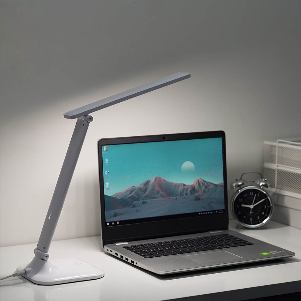 Modern LED Desk Lamp with Touch Control, USB Powered, Adjustable Brightness, Eye-Caring Anti-Blue Light, Polished Finish for Reading & Study, Ergonomic Design for Comfortable Use, Study Desk Lamp | Modern Desk Lamp | Plastic Construction