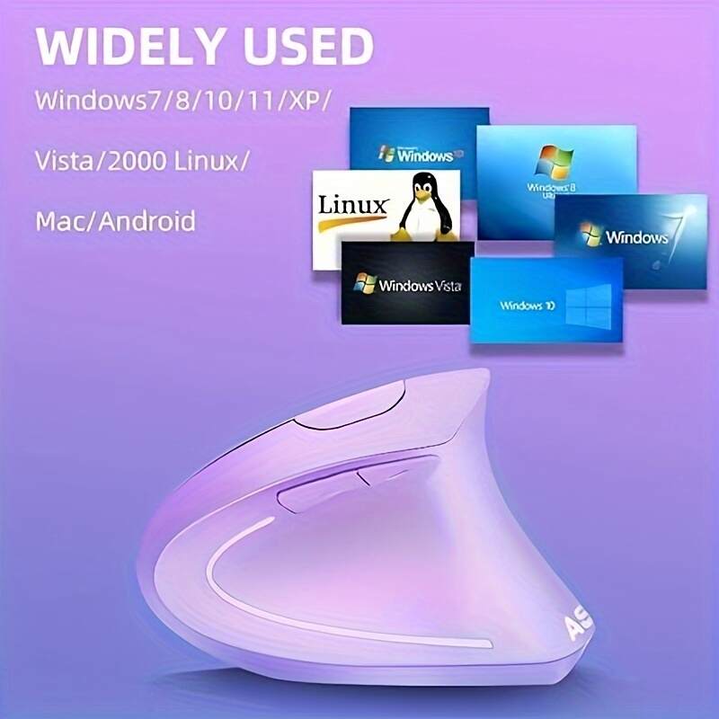Ergonomic Wireless Mouse, Purple Rechargeable Vertical Mouse With USB Receiver, 6 Buttons For Laptops (Purple, Right Handed)