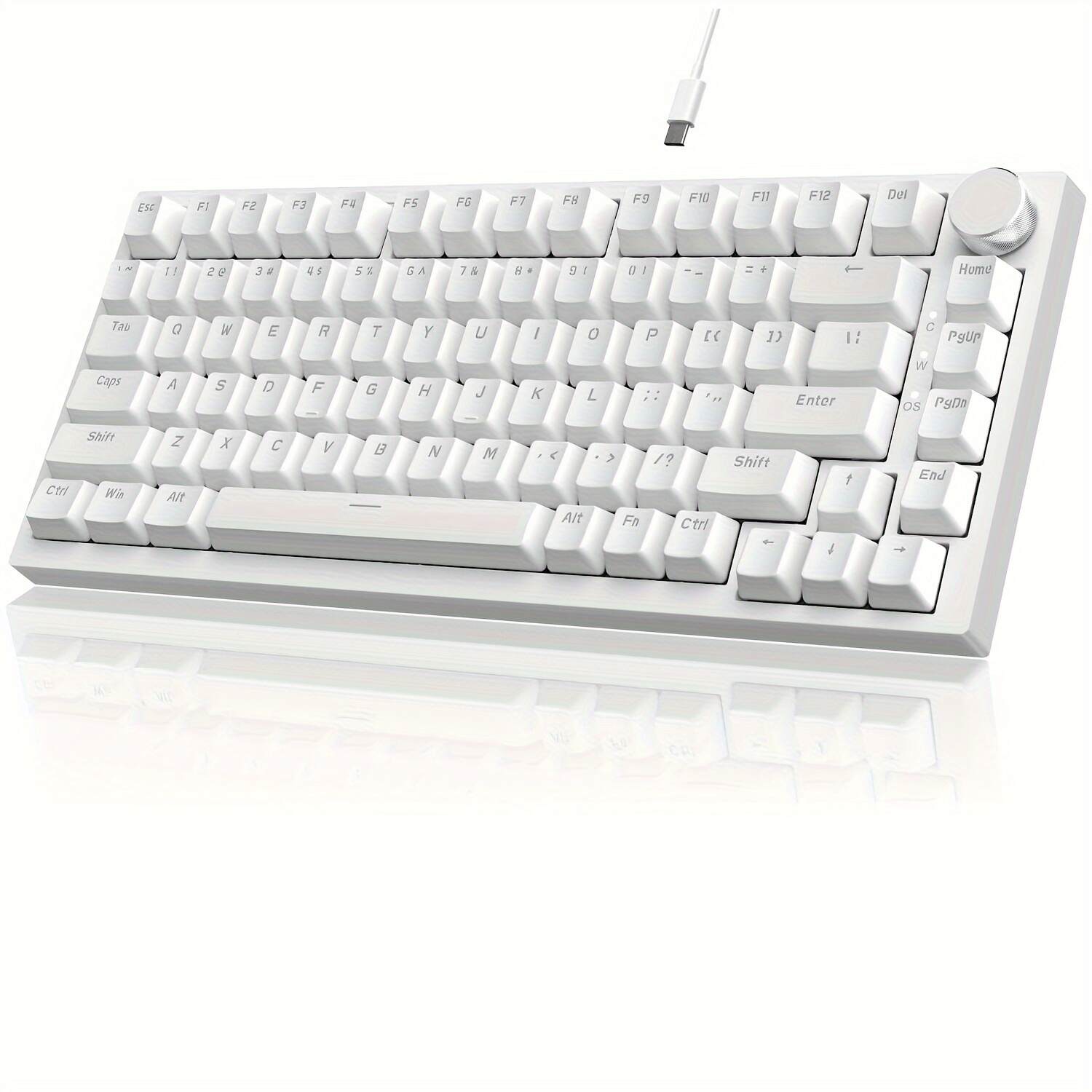 Wired Mechanical Gaming Keyboard 75% With Knob, Hot Swap, Gasket, Upgraded Socket& 5-Layer Noise Absorbing Foams, 82 Keys, Ice Blue Backlit, NKRO Blue Switch