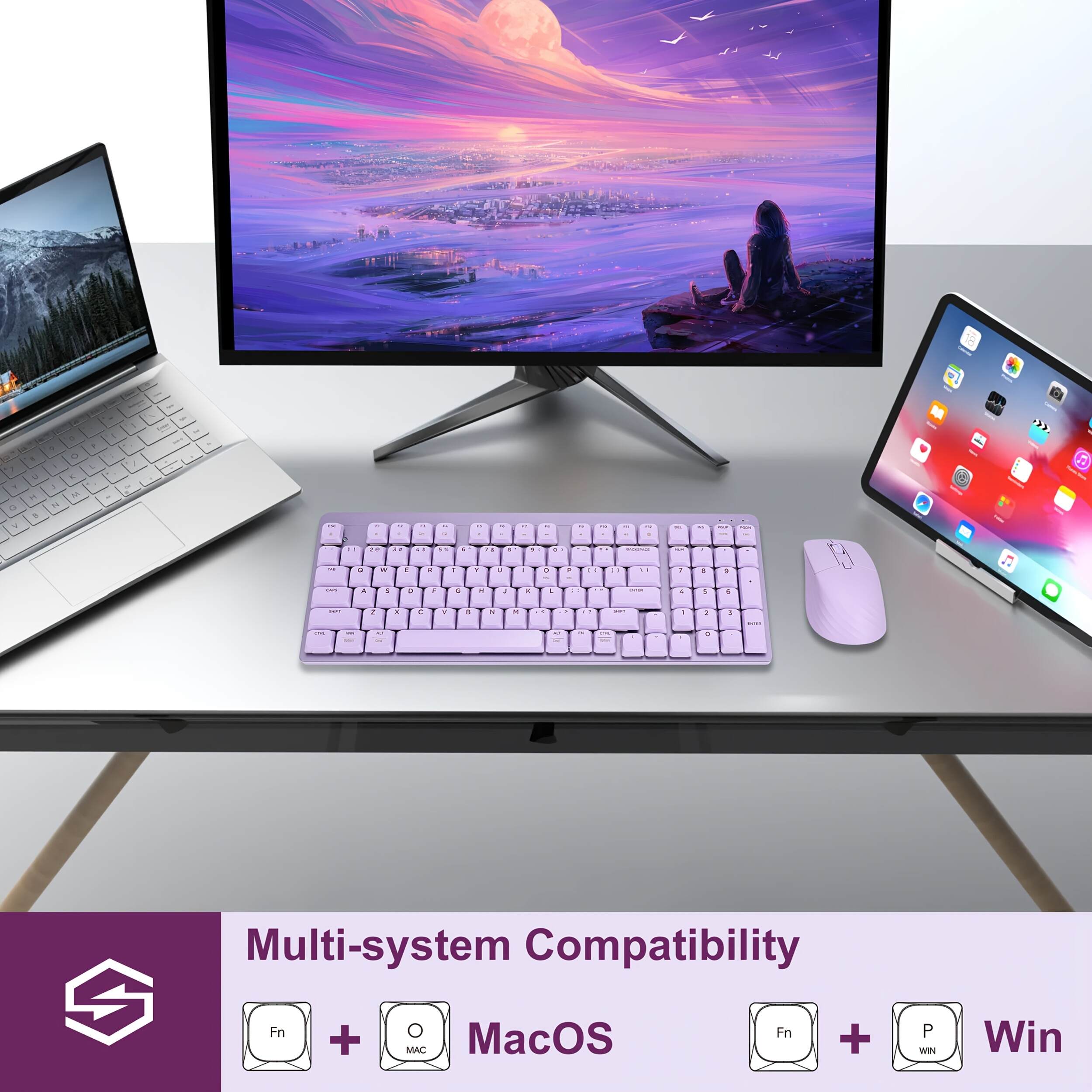 Wireless Mechanical Keyboard And Mouse, 2.4Ghz Cordless Mechanical Keyboard And Silent Mouse, Low-Profile Red Switch, 98-Key Compact Slim 96% Keyboard for Windows/MacOS PC Laptop