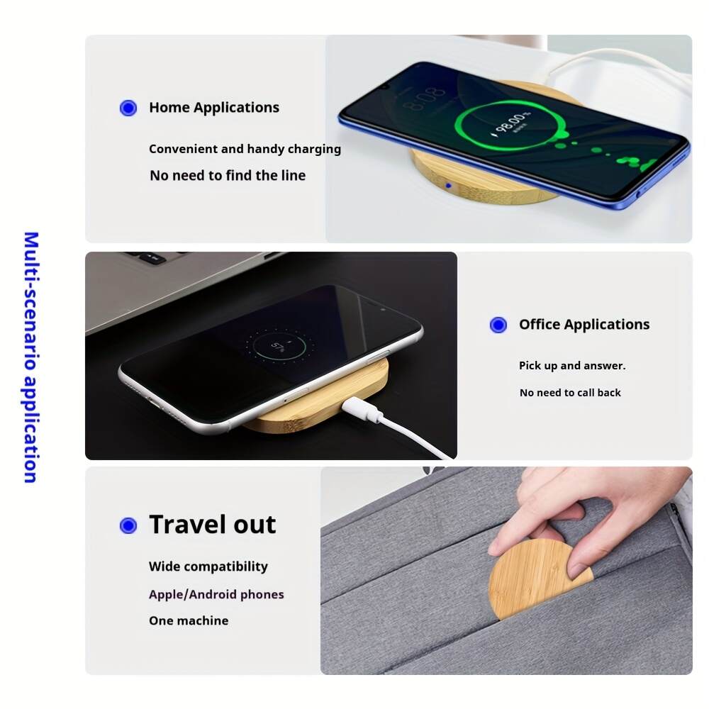 [Fast Wireless Charger] 15W Fast Charging Wireless Charger Bamboo Wood Cell Phone Charging Station | For Apple/Android All Cell Phones With Wireless Charging Function, Suitable For Family Members Lovers Friends