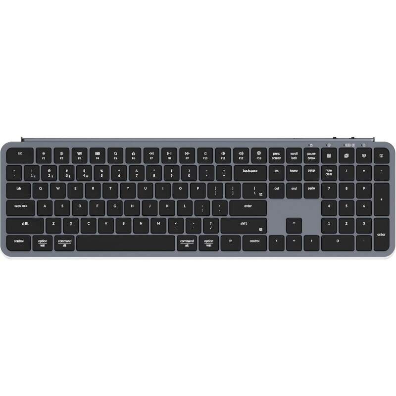 B6 Pro UltraThin Wireless Keyboard FullSize ZMK with Numeric Keypad Quiet Typing 2.4 GHz Bluetooth 5.2 Wired Connection Long Battery Life Compatible with Mac Windows Linux Space Gray