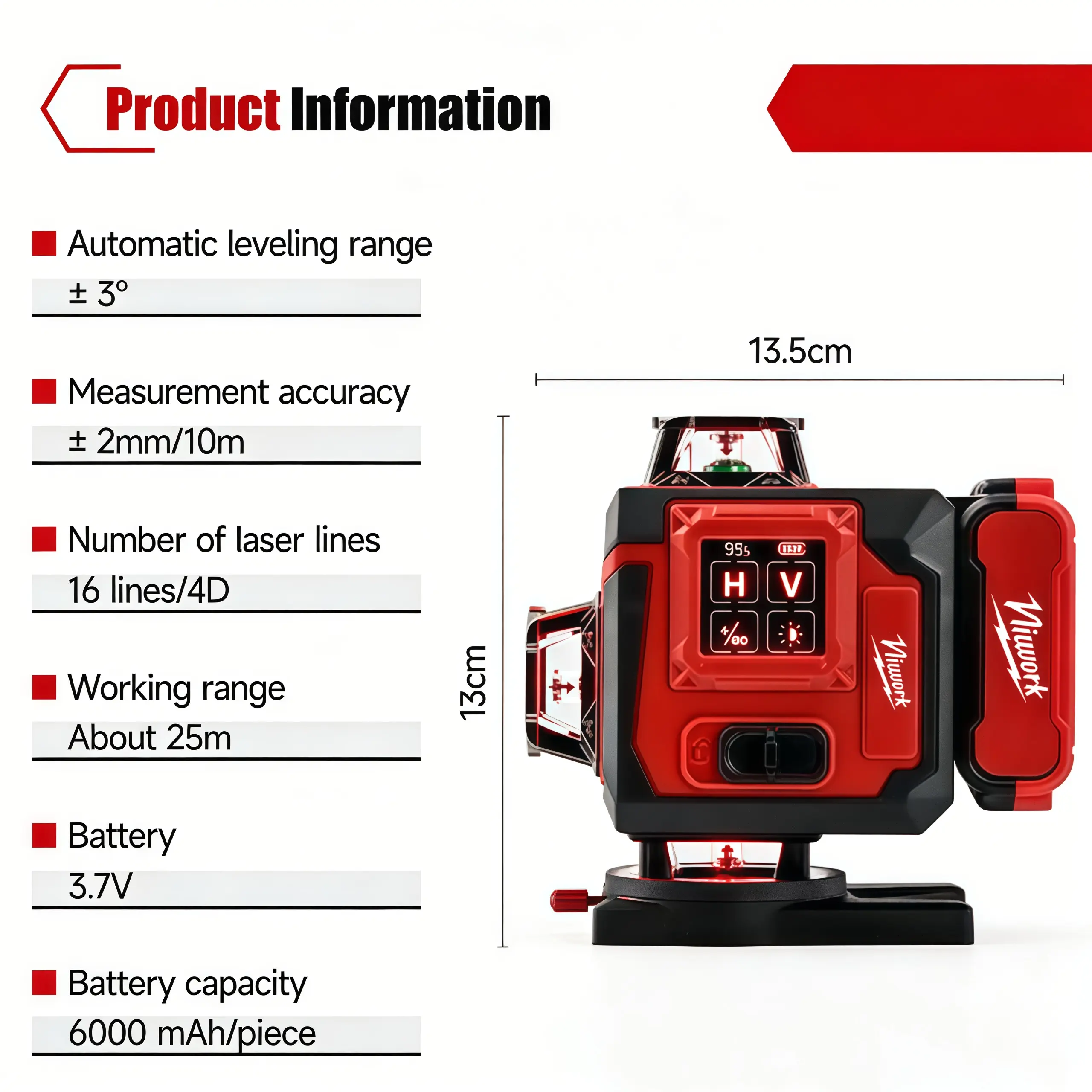 Outdoor Green Line Laser Level Horizontal & Vertical Lines Precise Automatic Calibration Level Tool Combo Kit for Construction Gardening with Handle
